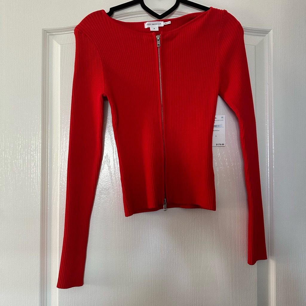 Good American Vibrant Red Ribbed Long Sleeve Top Nwt